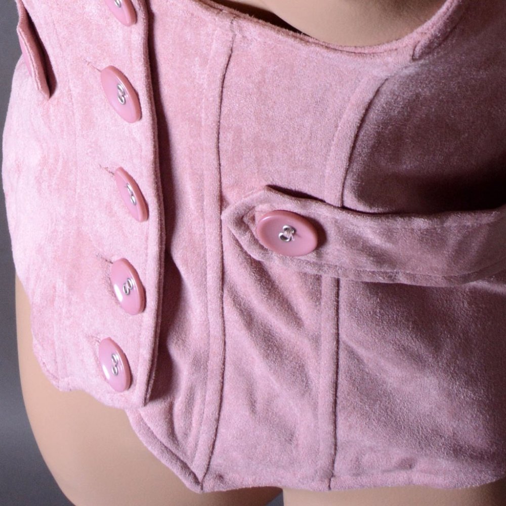 Pink Faux Suede Underbust Waistcoat Steampunk Vest Fitted Goth Womens Corset Top - Picture 6 of 7